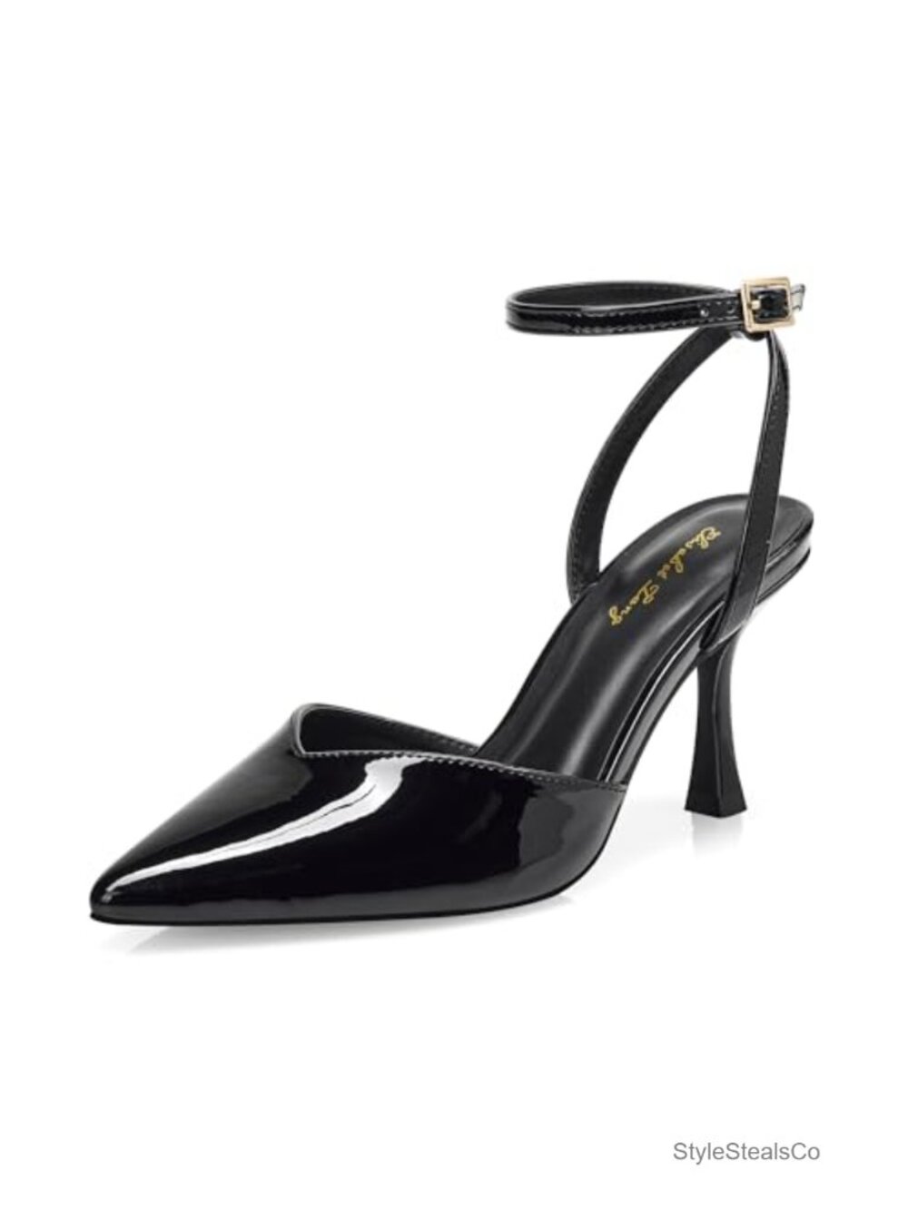 Pointed Toe Kitten Heel Pumps Ankle Strap Buckle Dress Shoes